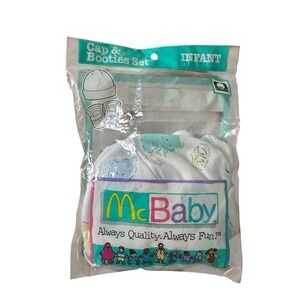 NWT McBaby 90s VTG Cap Booties Set Infant McDonalds Baby Hat 100% Cotton USA